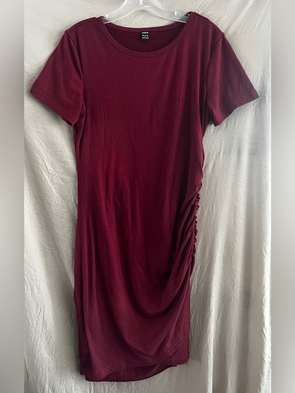 SHEIN Burgundy Short Sleeve Ruched Side Midi Dress